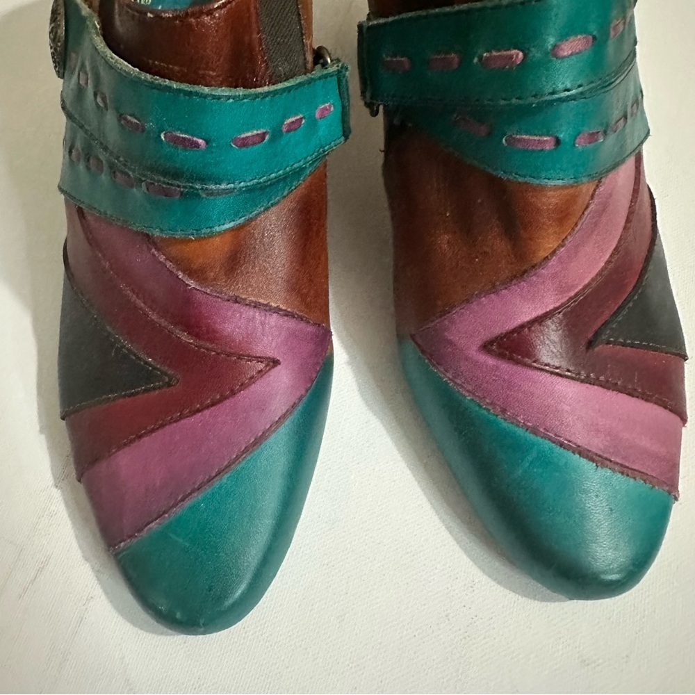 Elite by Corkys Multicolour Classic Leather Sawtooth Slip On Heels Booties Sz 11 - Picture 9 of 13